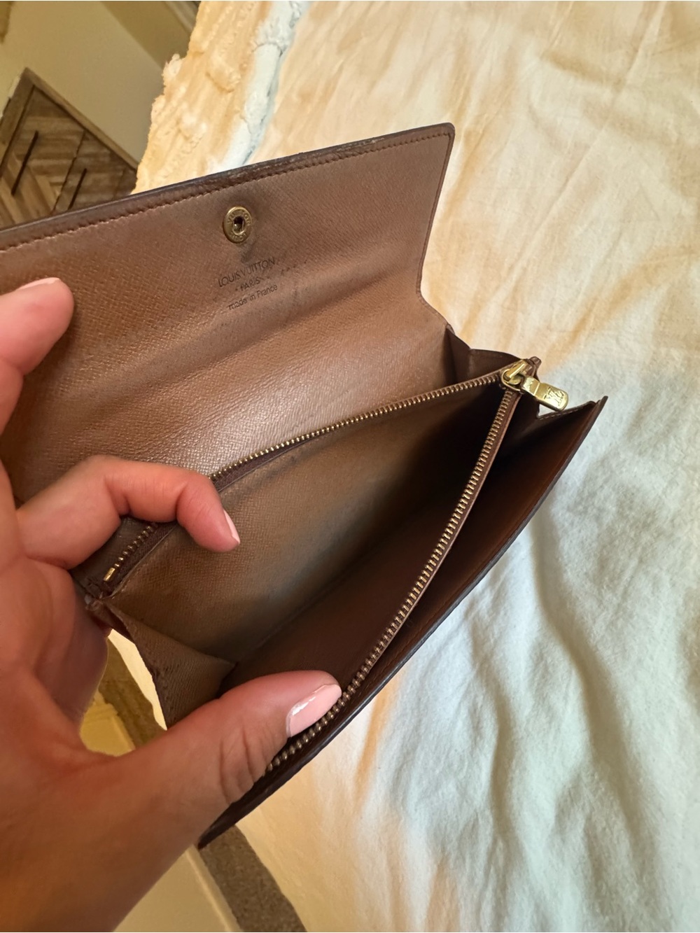 Louis Vuitton Brown Leather Continental Wallet with Gold Hardware
